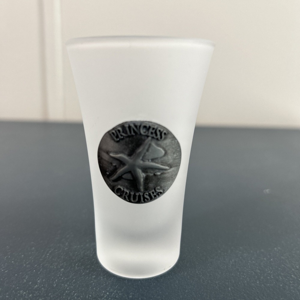 Princess Cruise Line Frosted 2oz Shot Glass with Metal Medallion‎